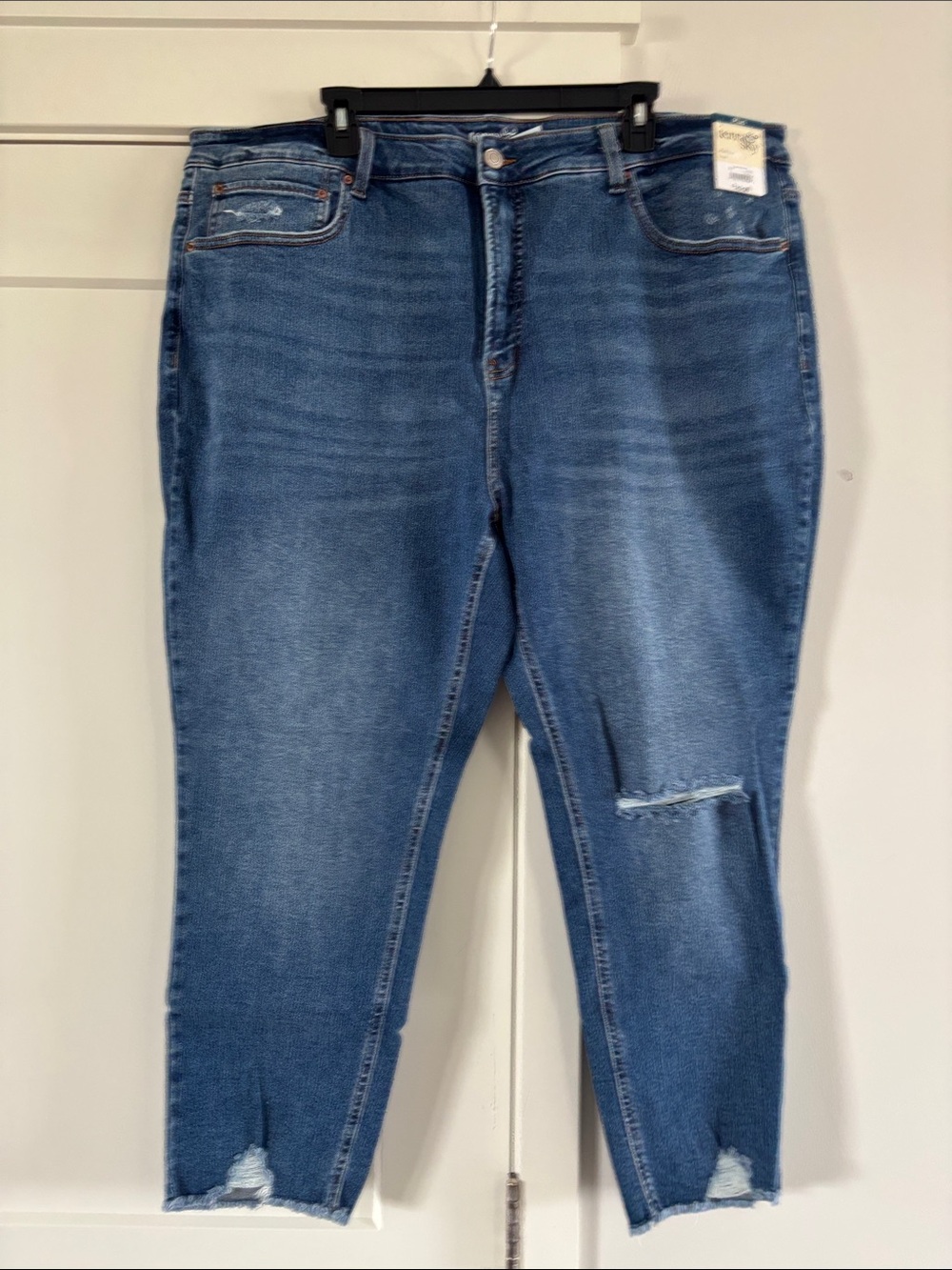 Terra & Sky Distressed Cropped Ankle Jeans in Mid Blue